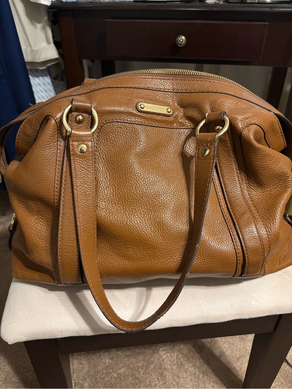 Michael Kors Cognac Pebbled Leather Tote with Gold Hardware